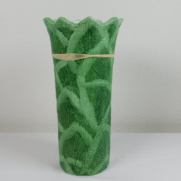 Green Leaves Design Embossed Display Centerpiece Flower Vase Bouquet 11" X 6" - Picture 3 of 8